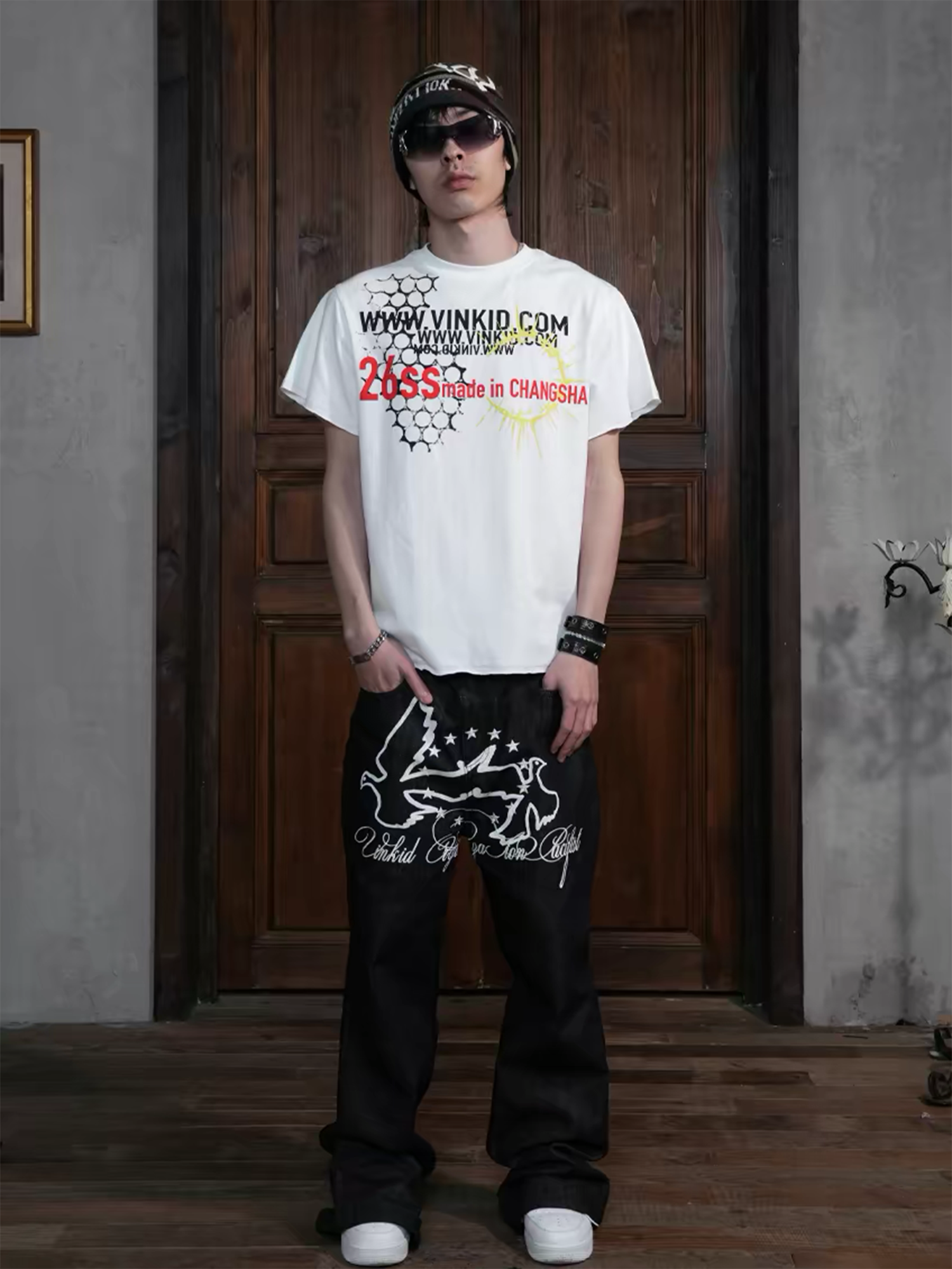 VINKID Double Pigeon Star Graphic Jeans-Jeans-S / 31"-Free Shipping Leatheretro