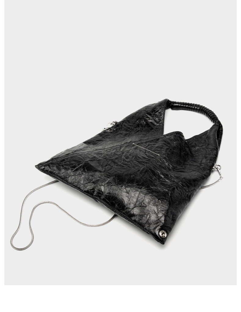 Relaxed Style Genuine Leather Tri-Fold Tote Bag for Women-Black-43*33*2-Free Shipping Leatheretro