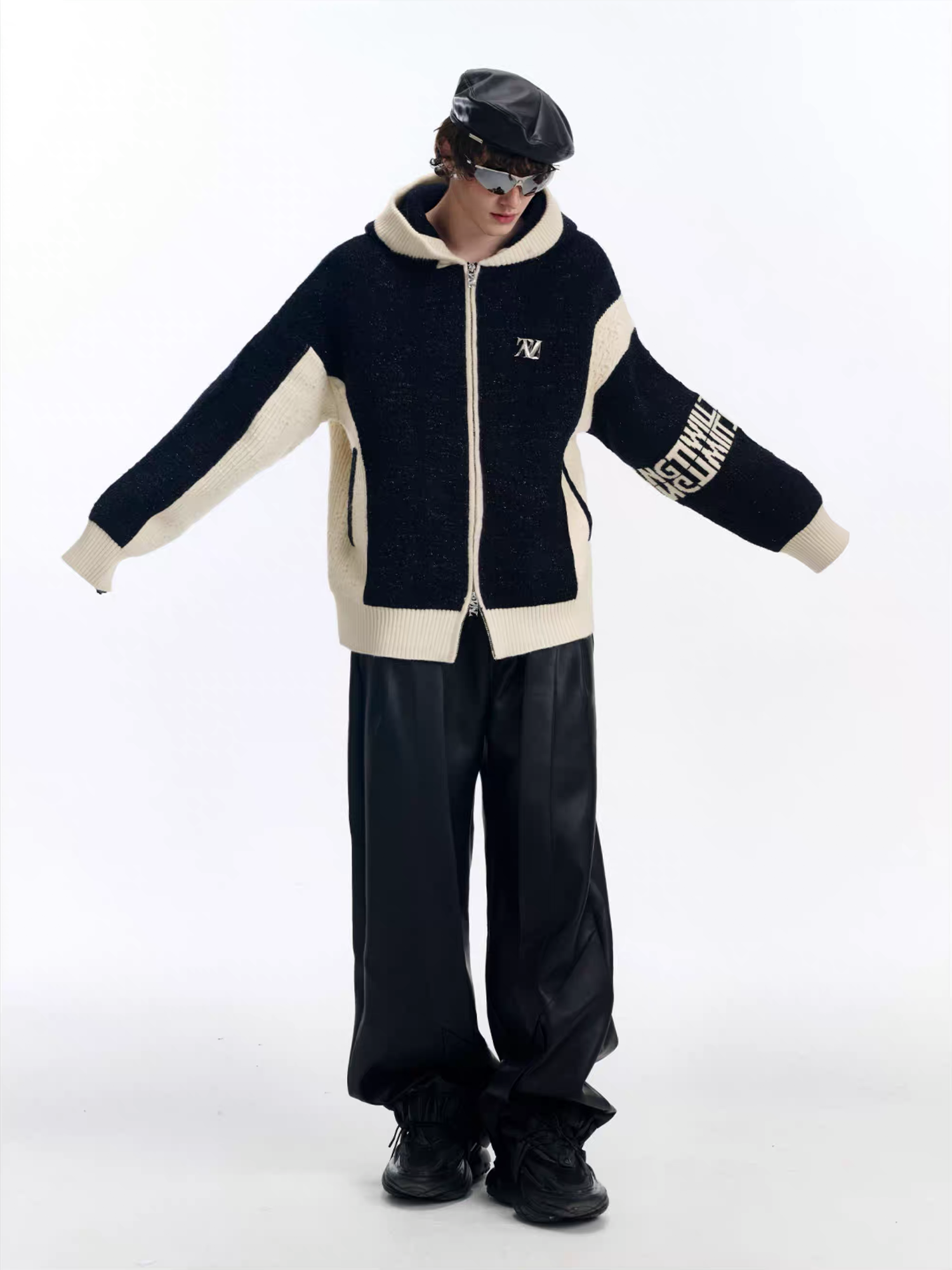 TIWILLTANG Contrast Trim Dual-Zip LOGO Chunky Knit Jacket