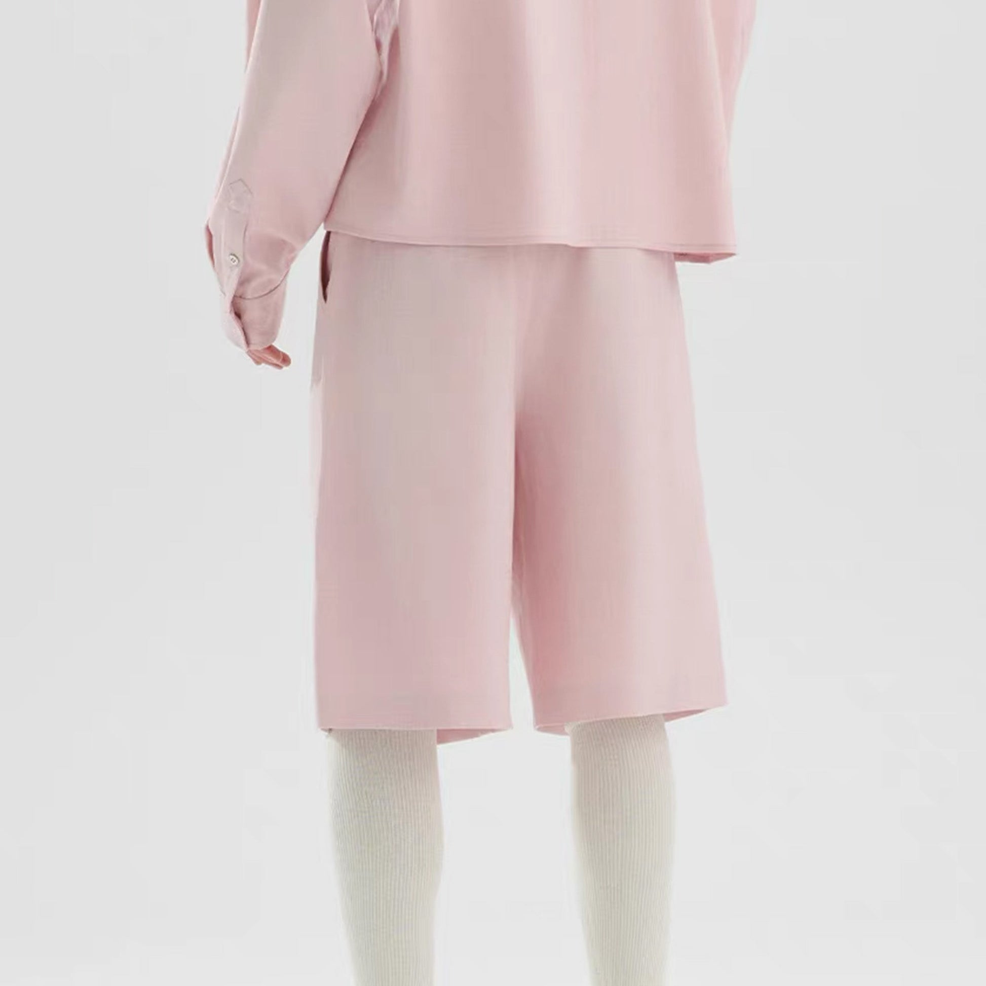 TIWILLTANG Straight-Leg Pinstripe Knee-Length Shorts White/Pink-Shorts-S-Pink-Free Shipping Leatheretro