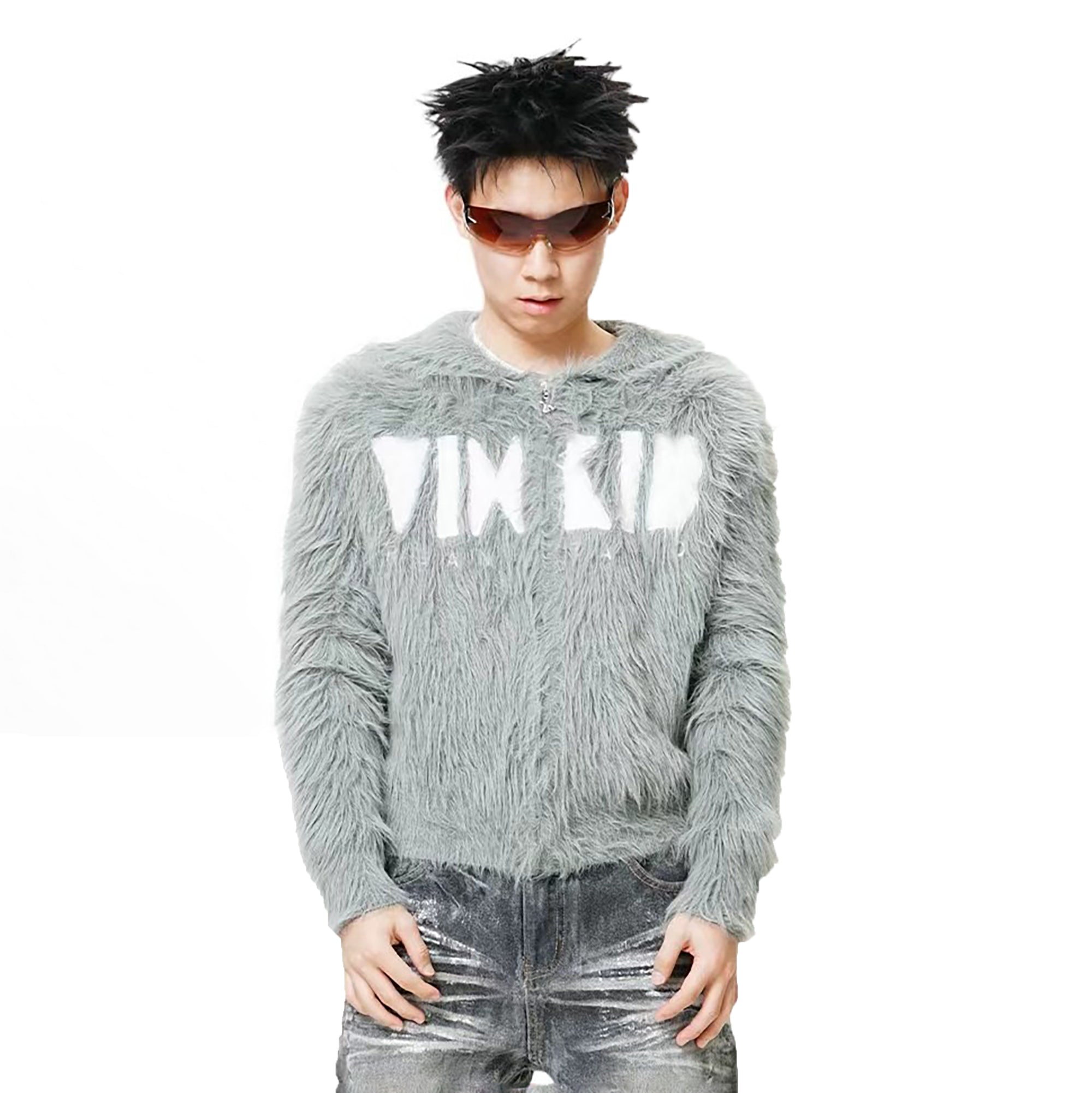 VINKID Dove Patch Mohair Zip-Up Hoodie-Jacket-S-Free Shipping Leatheretro