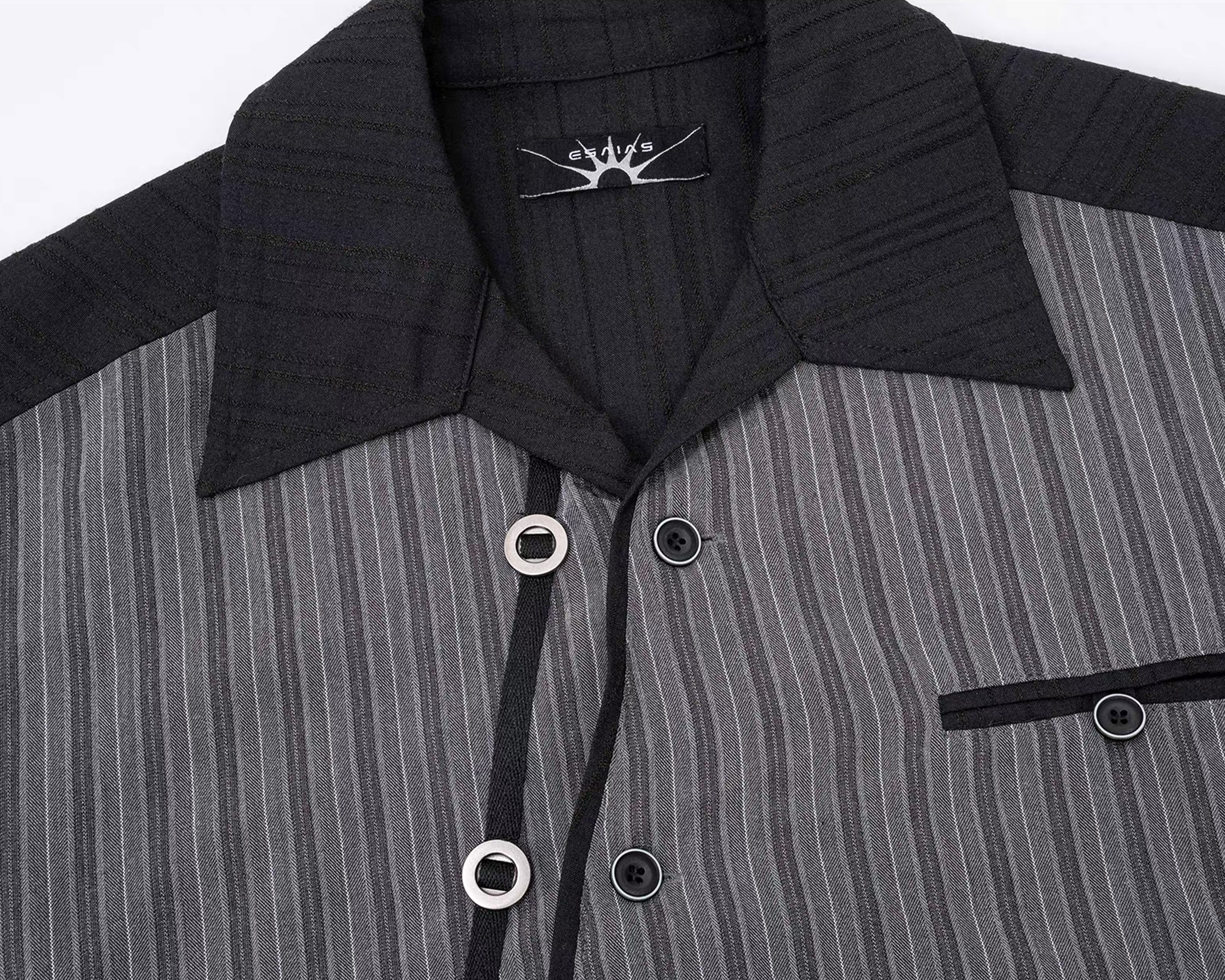 ESAIAS Jacquard Pinstripe Asymmetrical Paneled Half Shirt-Half shirt-S-Free Shipping Leatheretro