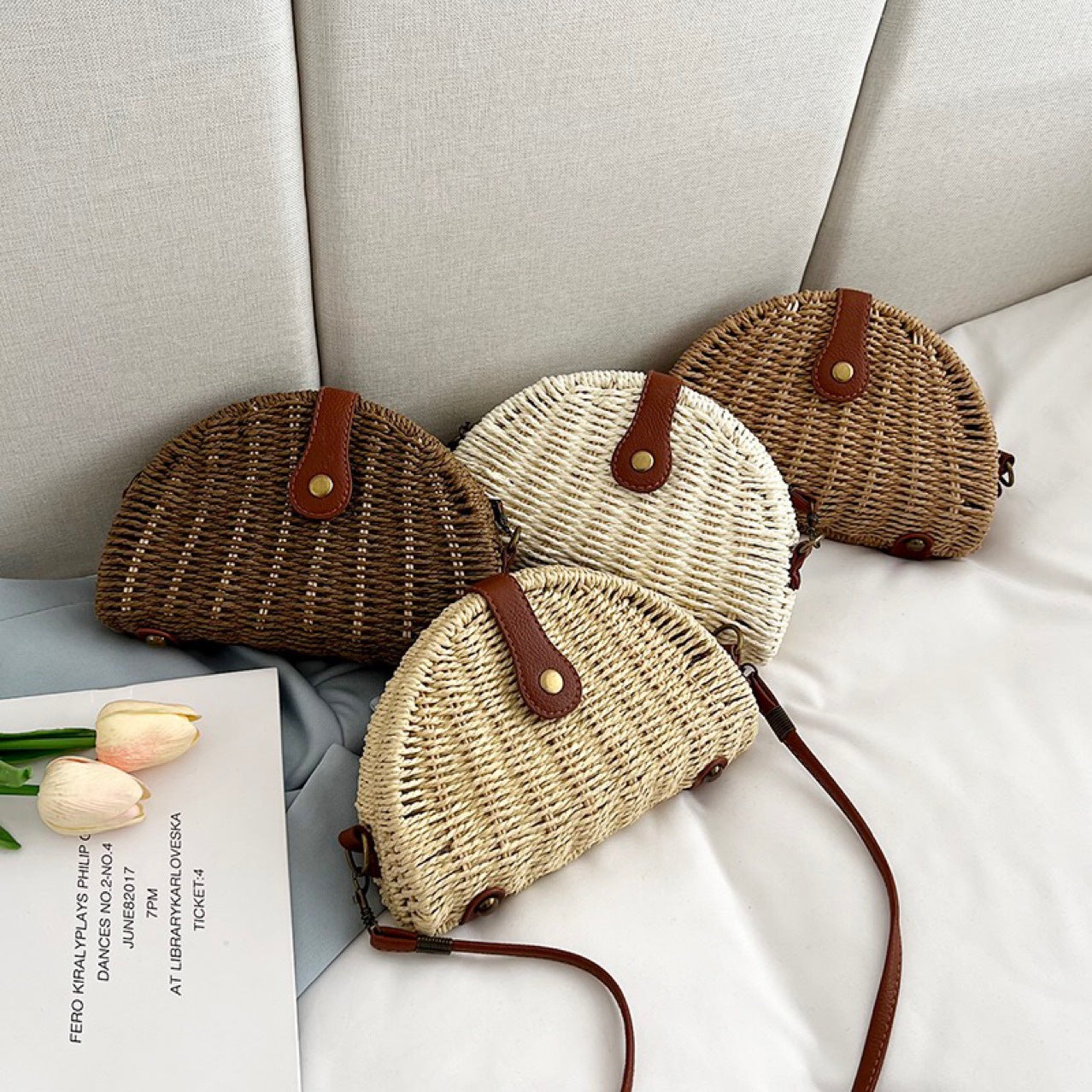 Vintage Woven Saddle Bag for Women-khaki-Free Shipping Leatheretro