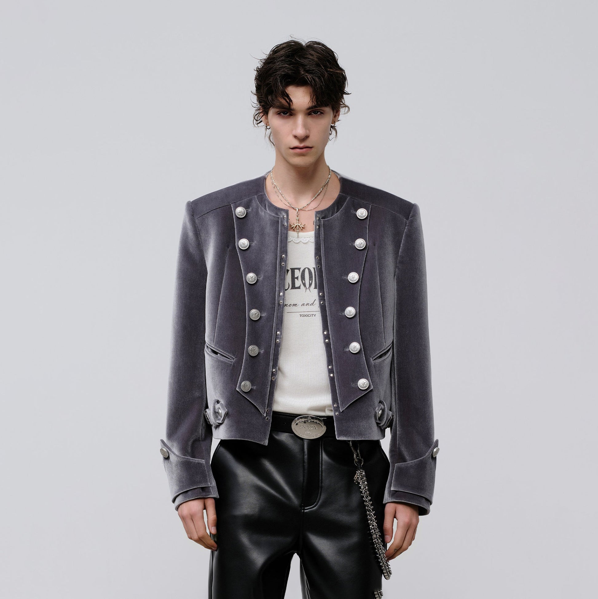 FACEONLAB Velvet Operatic Cropped Jacket Gray-Jacket-M (Preorder)-Free Shipping Leatheretro