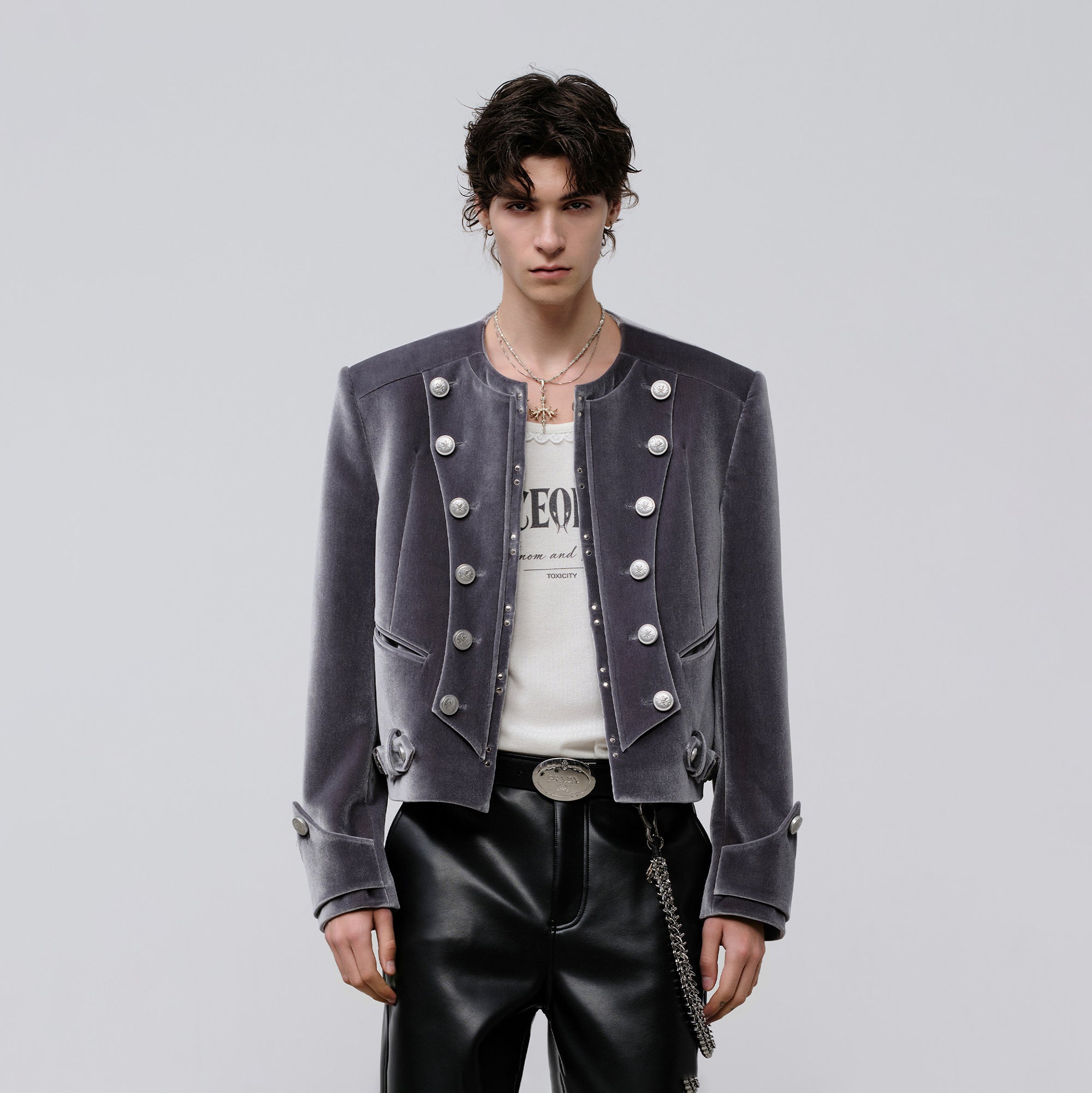 FACEONLAB Velvet Operatic Cropped Jacket Gray-Jacket-M (Preorder)-Free Shipping Leatheretro