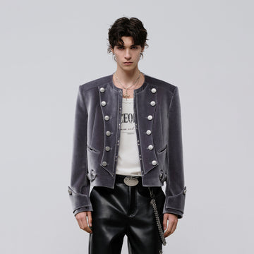FACEONLAB Velvet Operatic Cropped Jacket Gray-Jacket-M (Preorder)-Free Shipping Leatheretro