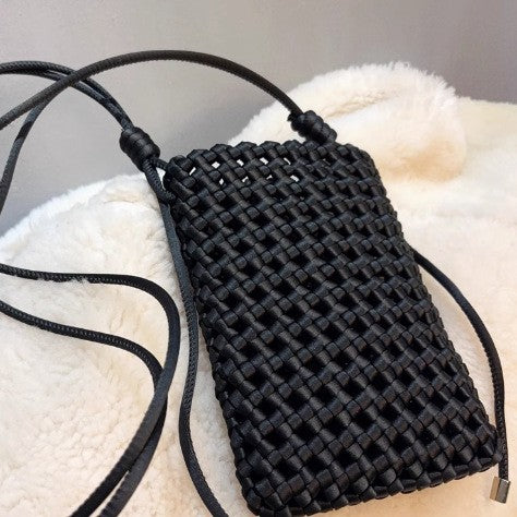 Handwoven Phone Purse – Stylish Women's Crossbody Bag-black-Free Shipping Leatheretro