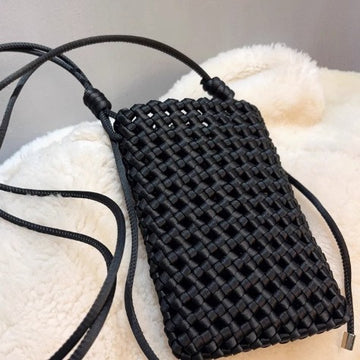 Handwoven Phone Purse – Stylish Women's Crossbody Bag-black-Free Shipping Leatheretro