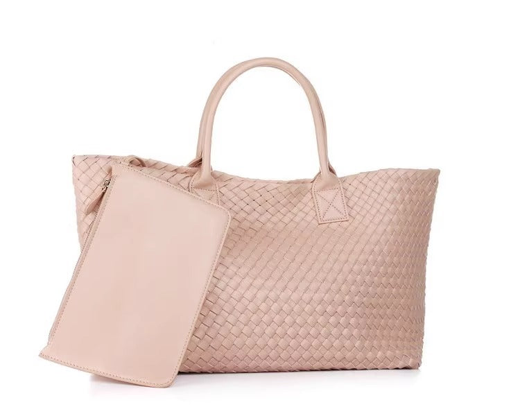 Handwoven Faux Leather Large Tote Bag for Women-White-Free Shipping Leatheretro