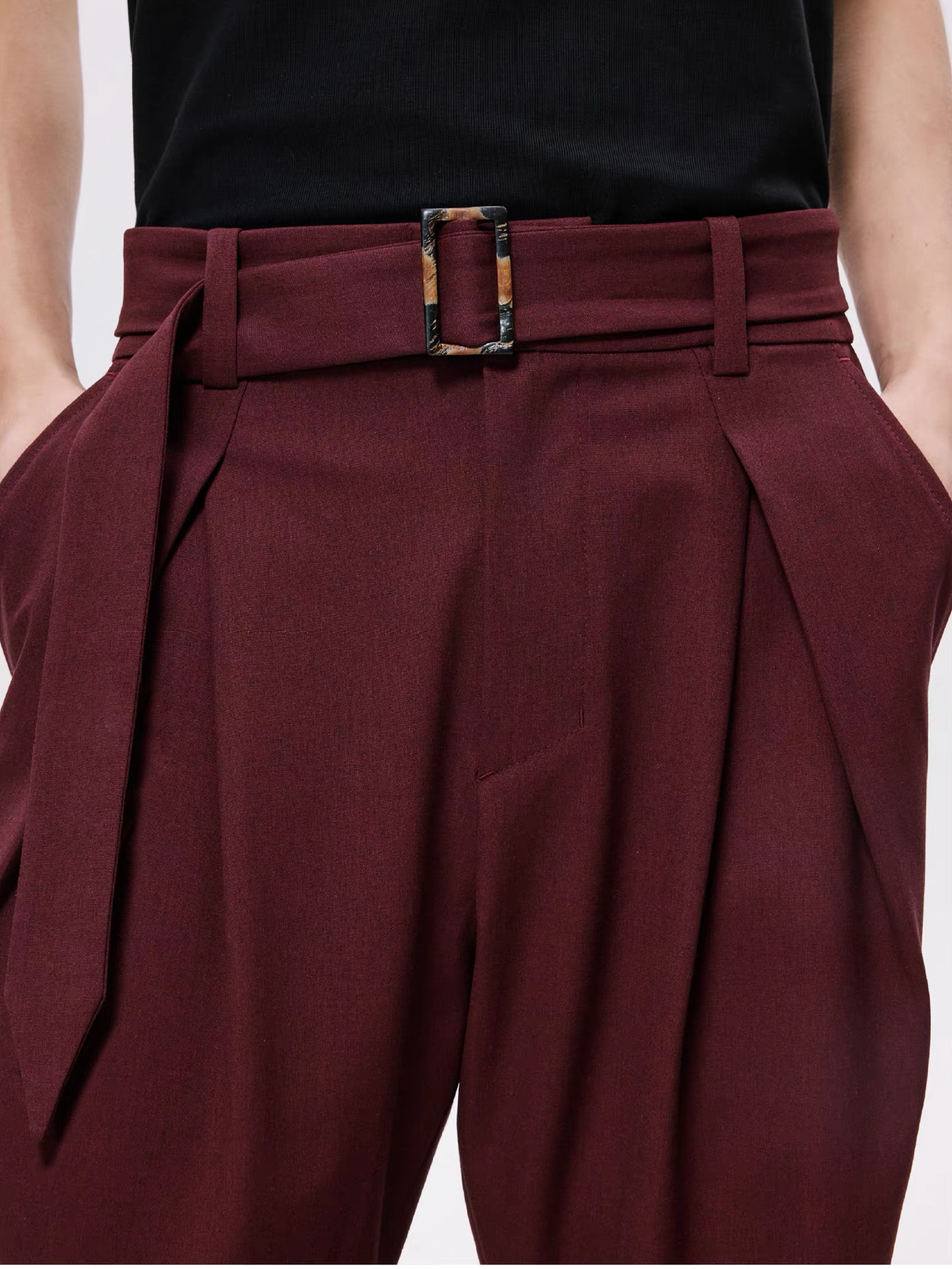 ALVNG AR ANTS Horn Buckle Belted Pleated Trousers-Pants-XS / 28-32"-Gray-Free Shipping Leatheretro