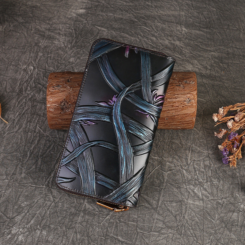 Vintage Embossed Leather Wallet-Leather Wallets-Blue-Free Shipping Leatheretro