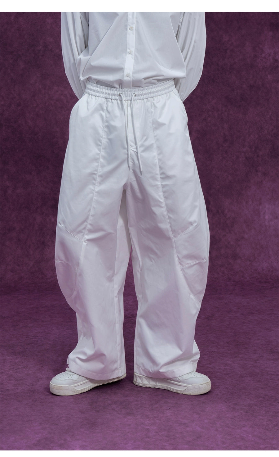 CLP Men's Wide Leg Cargo Joggers-White-M-Free Shipping Leatheretro