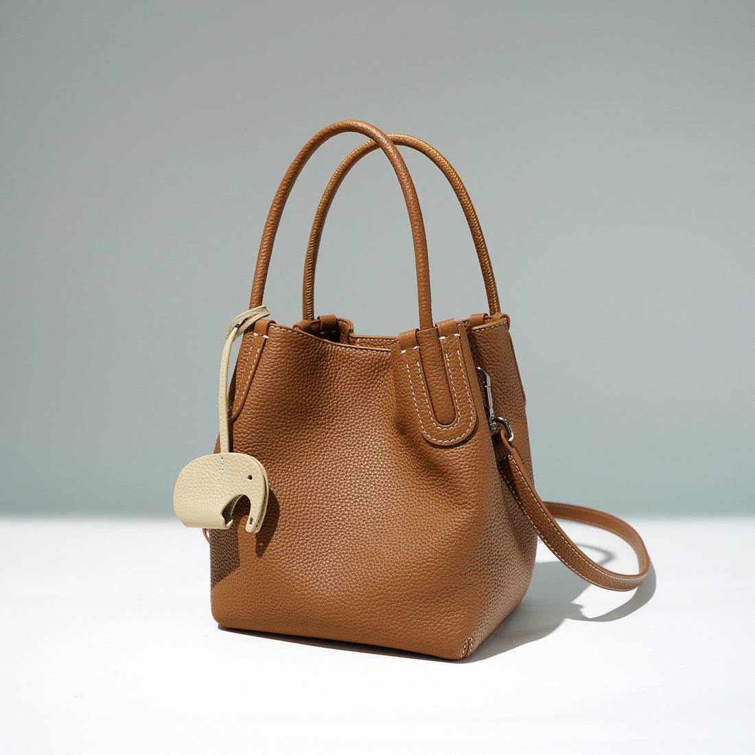 Stylish Genuine Top-Grain Leather Tote Bag-Handbags-Caramel brown (with pendant)-Free Shipping Leatheretro