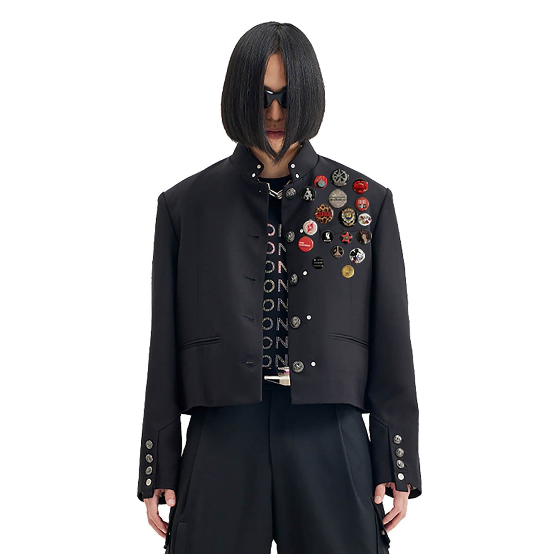 FACEONLAB Wool-Blended Cropped Uniform Blazer-Jacket-M-Without Badge-Free Shipping Leatheretro