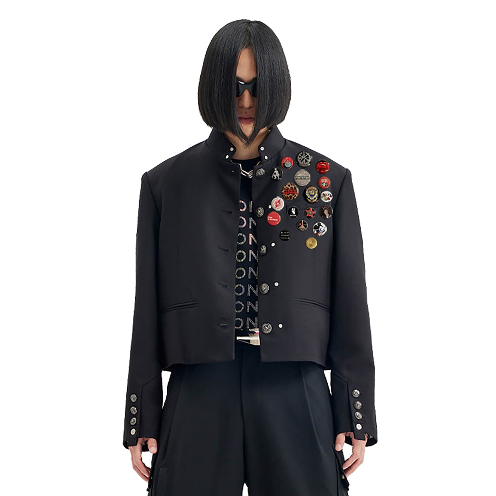 FACEONLAB Wool-Blended Cropped Uniform Blazer-Jacket-M-Without Badge-Free Shipping Leatheretro