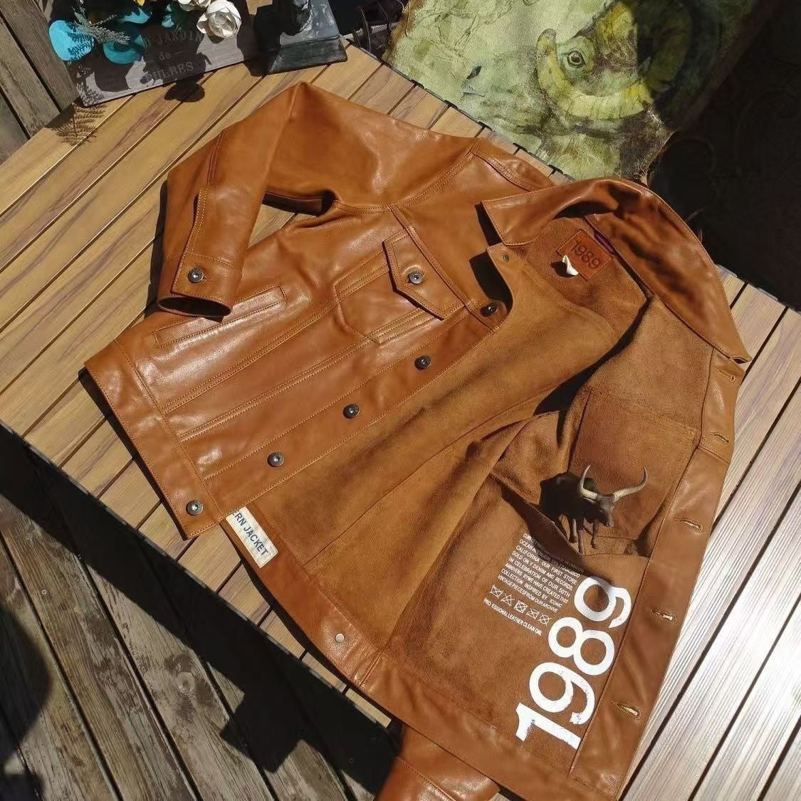 Men’s Western Cowboy Vintage Workwear Leather Jacket-Coffee-M 45-55kg-Free Shipping Leatheretro