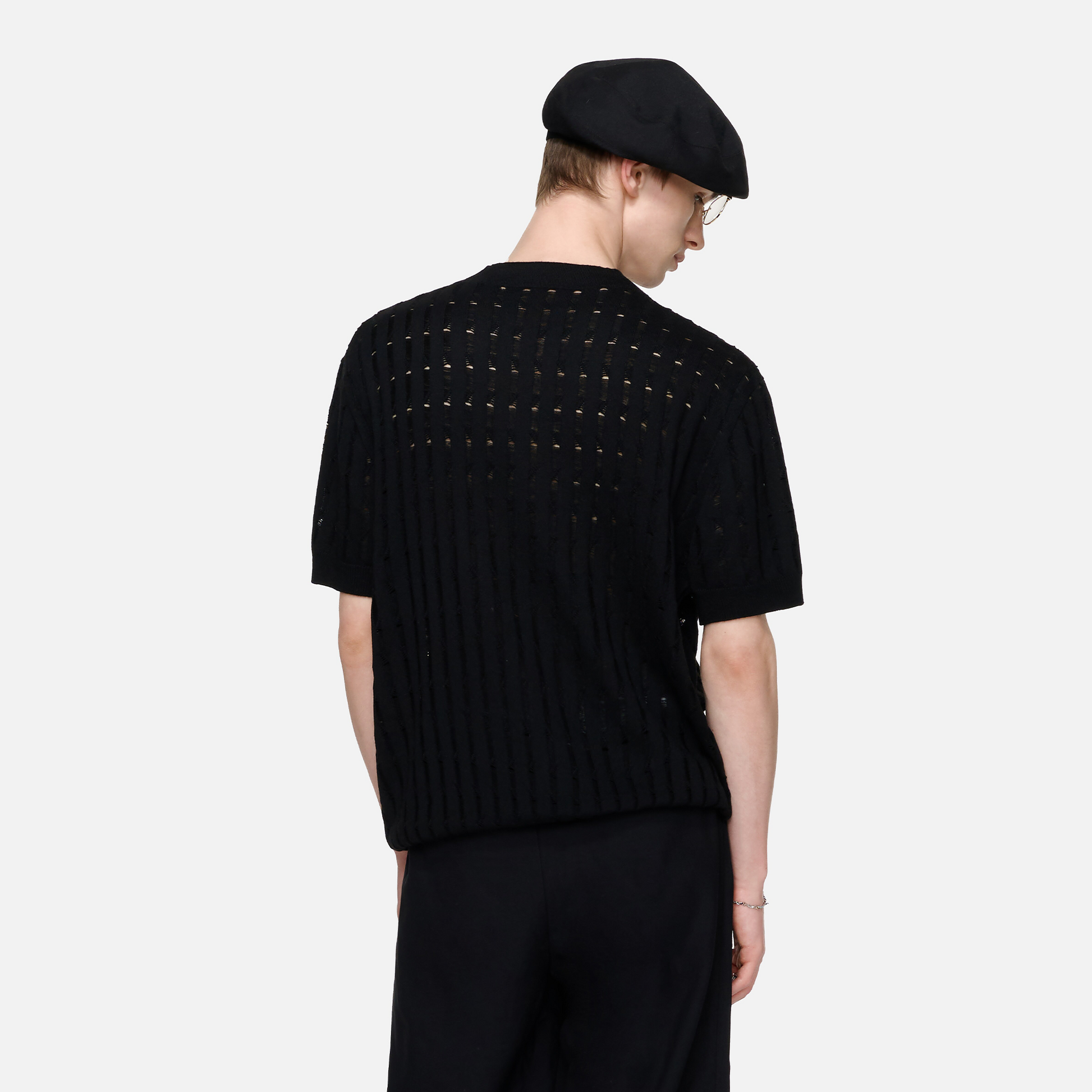 TIWILLTANG Essential Openwork Knitted T Shirt-T Shirt-S-Black-Free Shipping Leatheretro