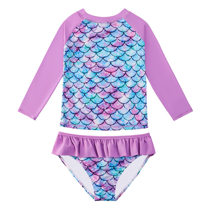 3D Fish Scale Design Two Pieces Swimsuits for Girls-Swimwear-YY106-7-100cm-Free Shipping Leatheretro