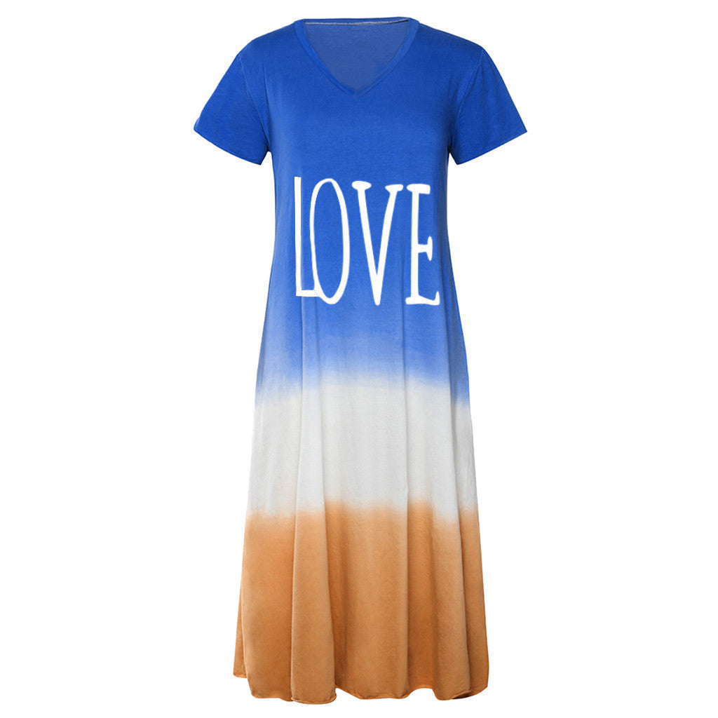Casual Contrast Design Summer Short Sleeves Dresses-Dresses-Blue-S-Free Shipping Leatheretro