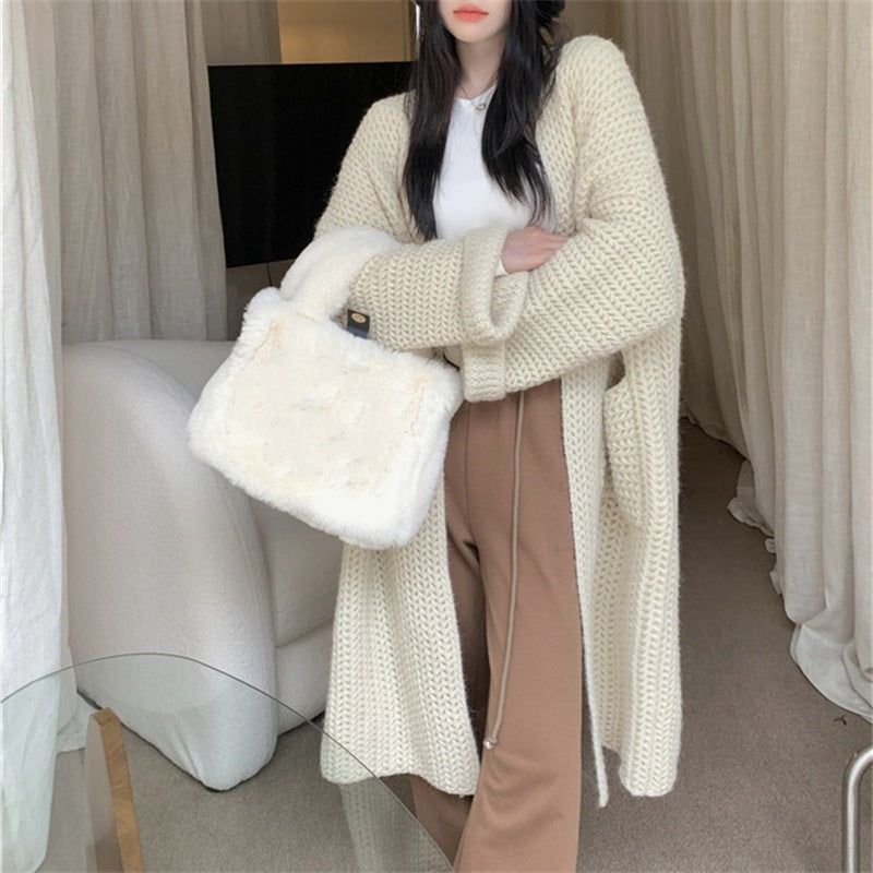 Casual Loose Knitted Long Cardigan Coats-Sweater&Hoodies-Ivory-One Size-Free Shipping Leatheretro