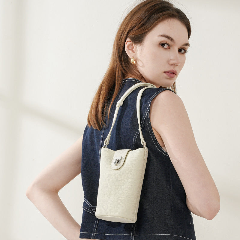 Top Grain Leather Shoulder Phone Bag for Women-Leather Phone Bags-Ivory-13*6.5*17.5-Free Shipping Leatheretro