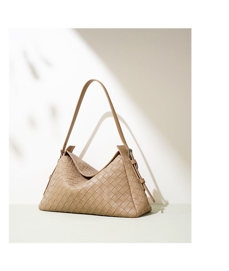 Leather Quilted Shoulder Bag, Elegant Woven Handbag, Stylish & Minimalist-Shoulder Bags-Matcha green-Free Shipping Leatheretro