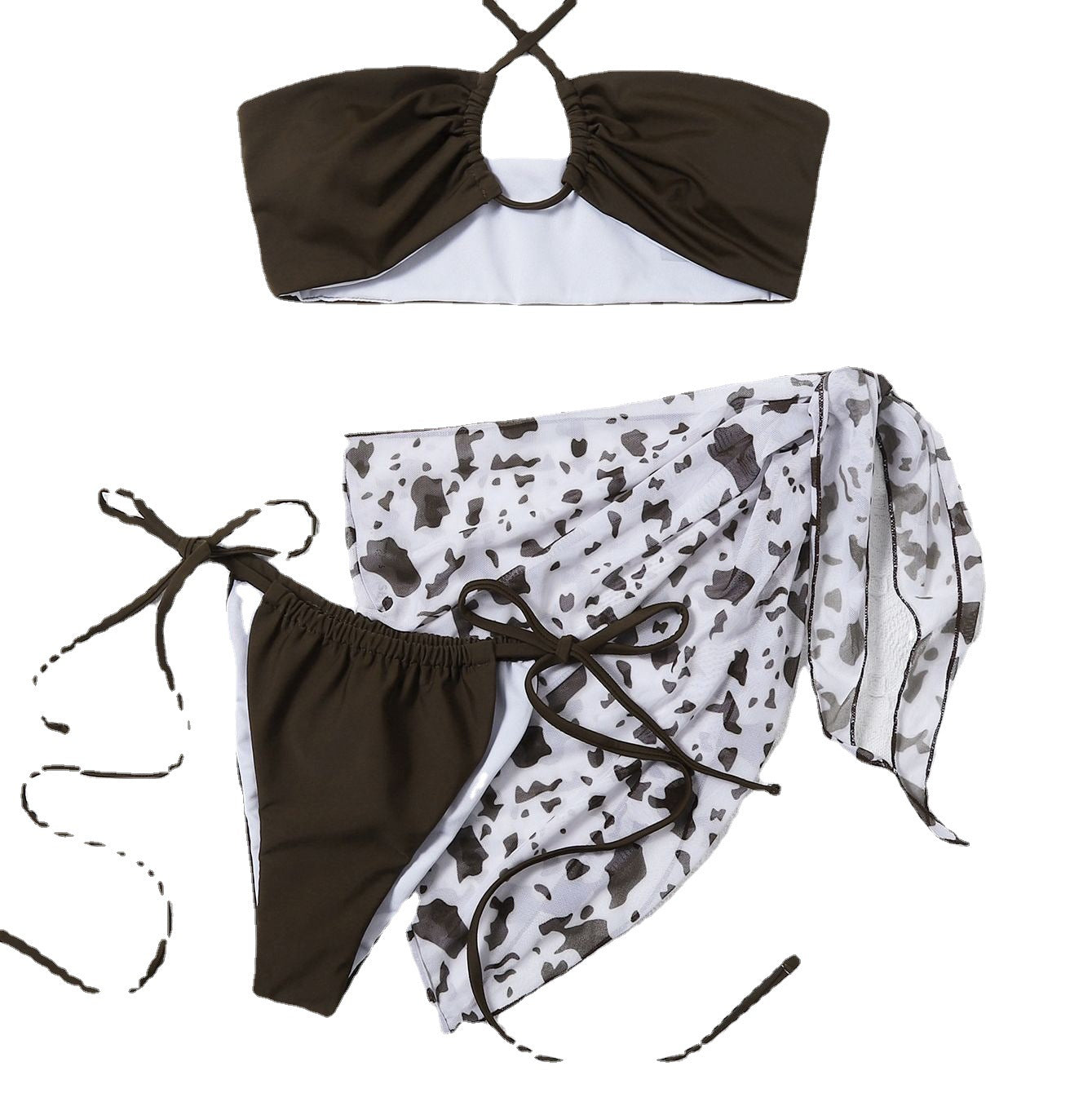 Sexy Coffee 3pcs Bikini Swimsuits-Swimwear-Coffee-S-Free Shipping Leatheretro