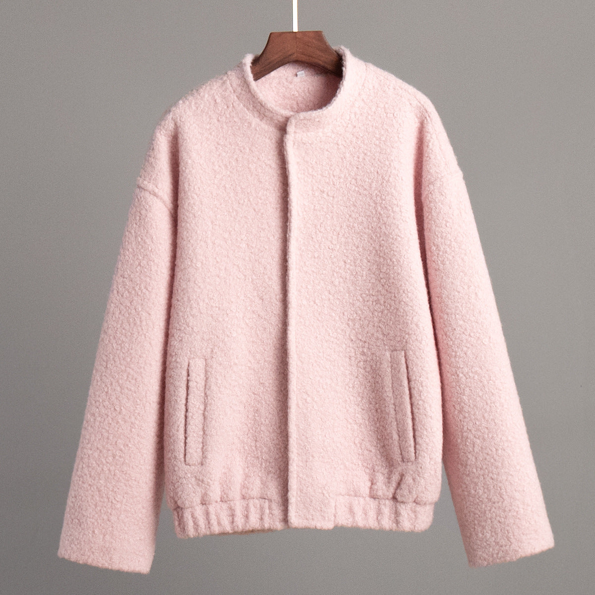 Fashion Stand Collar Pink Short Jacket Coats-Coats & Jackets-Pink-S-Free Shipping Leatheretro