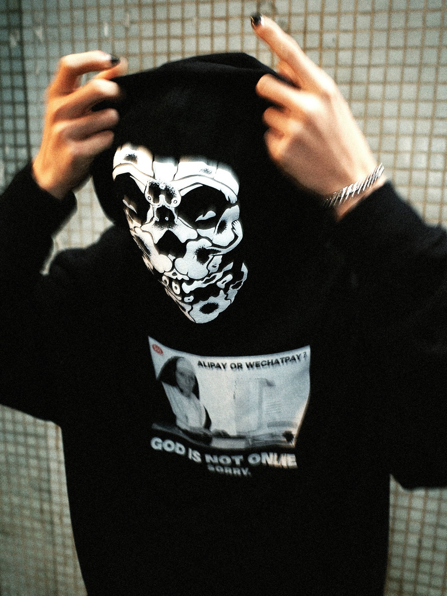 WCC Skull Prankster Print Knitted Slouchy Beanie-Black-Free Shipping Leatheretro