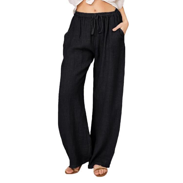 Casual Cotton Linen Plus Sizes Wide Legs Pants-Pants-Black-S-Free Shipping Leatheretro