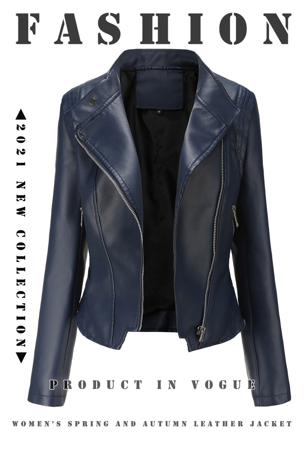 Women's Lapel Fitted Faux Leather Jacket-black-L-Free Shipping Leatheretro