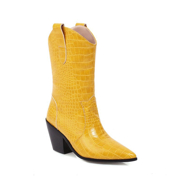 Vintage Peep Toe Chunky Heels Plus Sizes Boots-boots-Yellow-36-Free Shipping Leatheretro