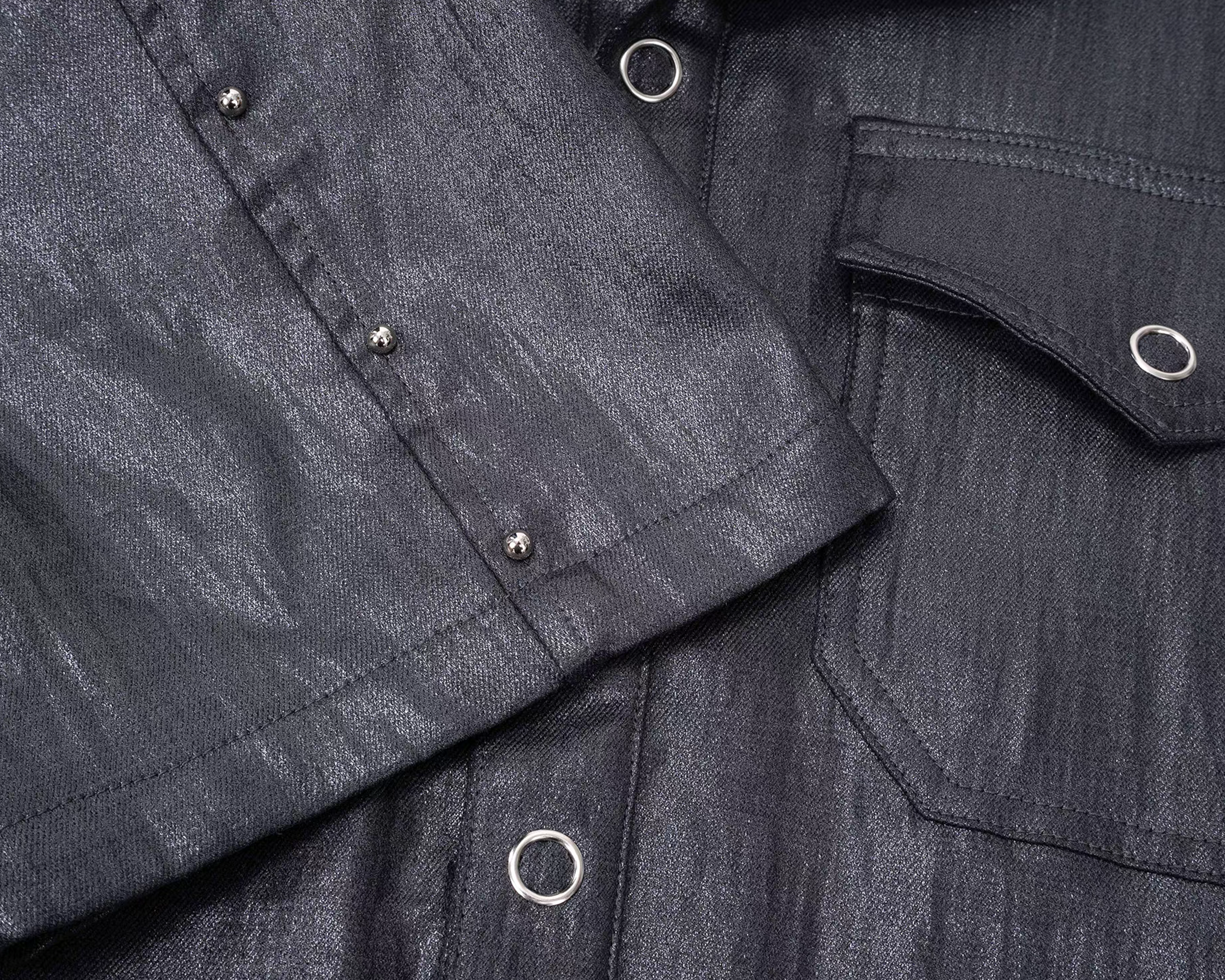 ESAIAS Studded Waxed Linen Belted Half Shirt-Half shirt-S-Free Shipping Leatheretro