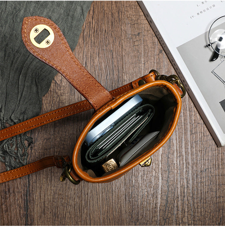 Handcrafted Vegetable-Tanned Cowhide Mini Crossbody Bag-Yellow-Free Shipping Leatheretro