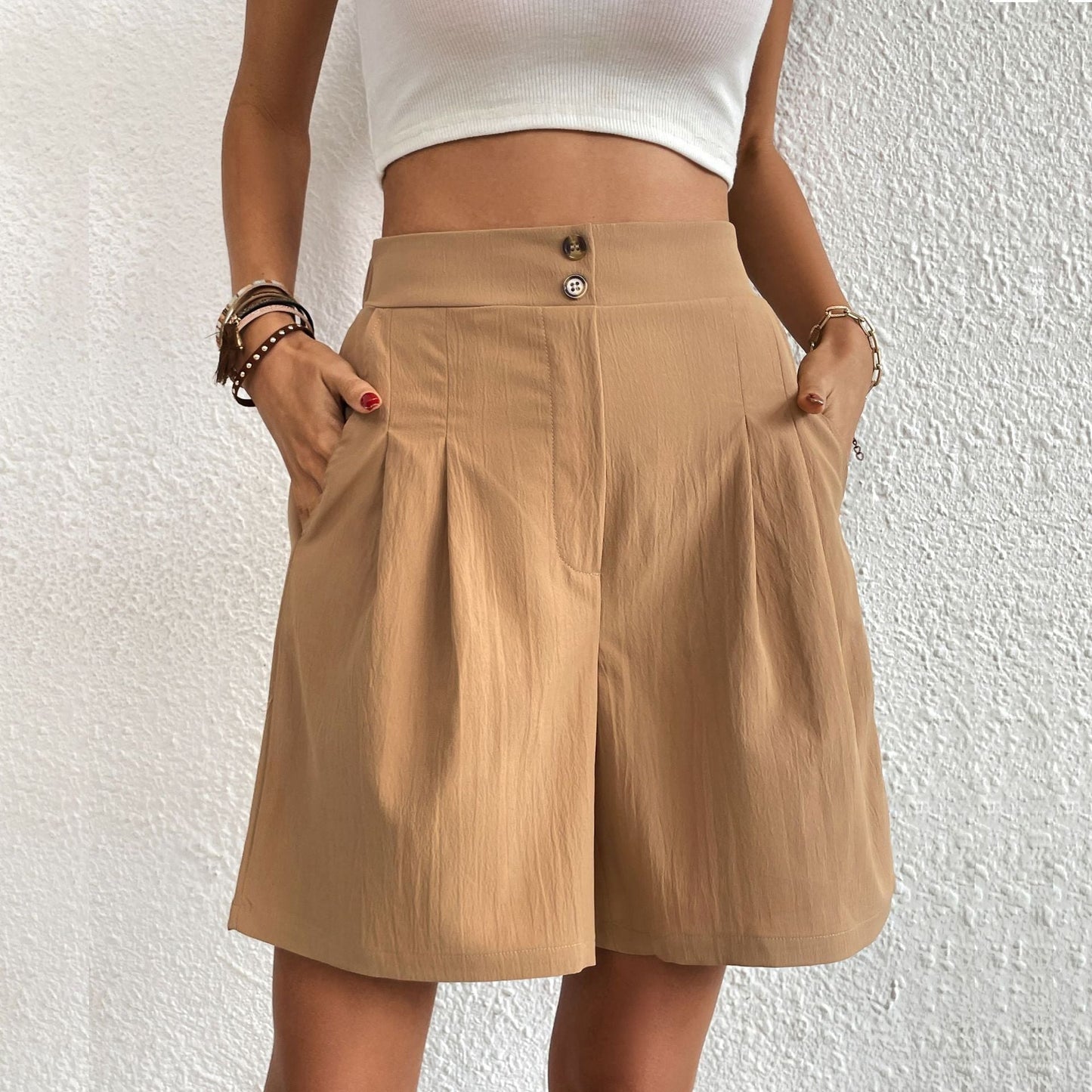 Summer High Waist Short Pants for Women-Shorts-Khaki-S-Free Shipping Leatheretro