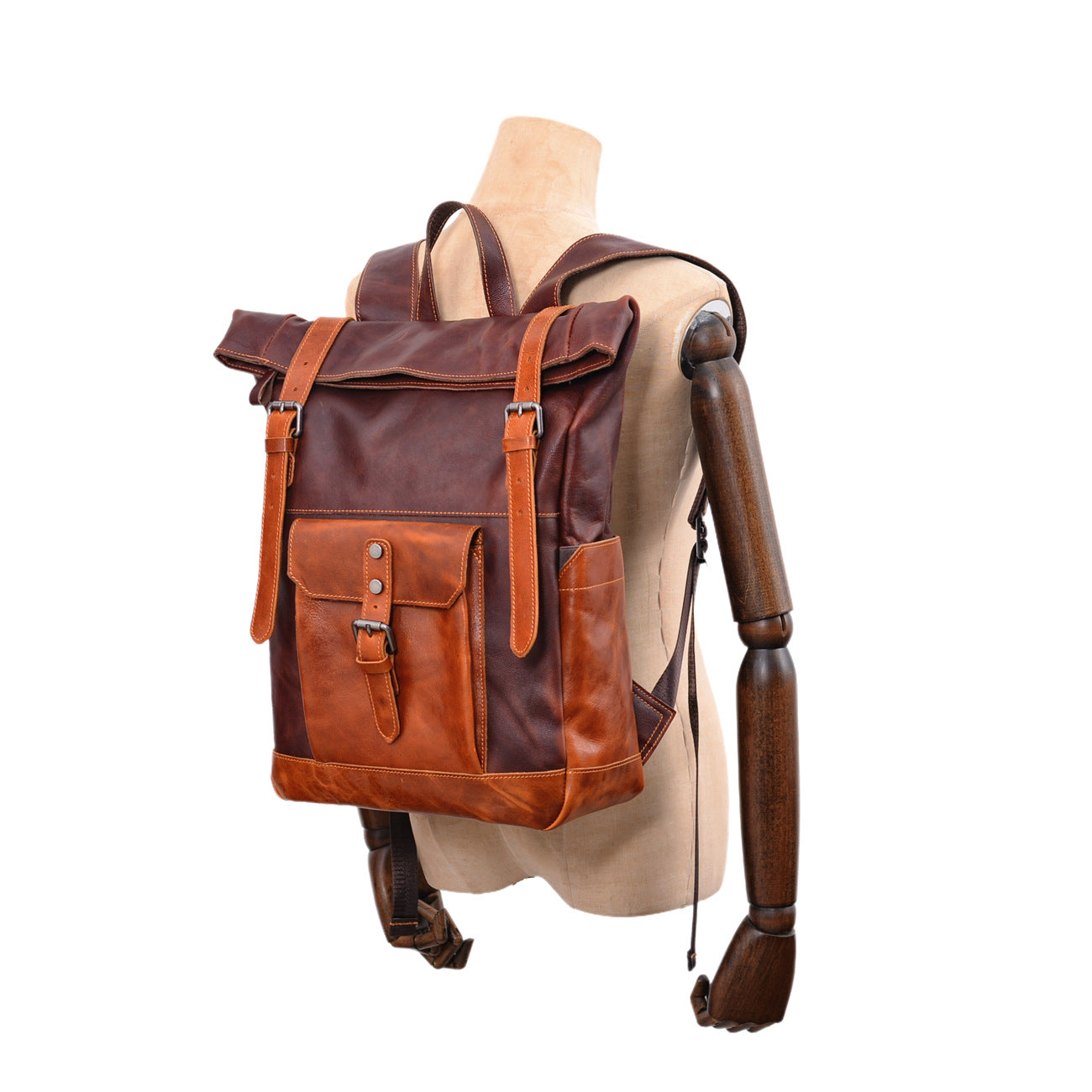 Vintage Men's Backpack – Full-Grain Vegetable-Tanned Leather Rucksack-Backpack-Coffee-Free Shipping Leatheretro