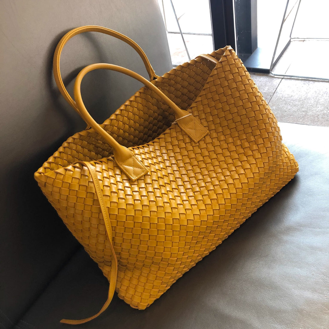 Handwoven Faux Leather Large Tote Bag for Women-White-Free Shipping Leatheretro