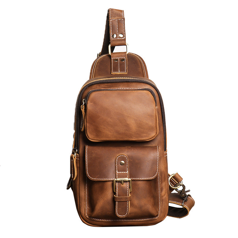European and American Men's Crazy Horse Leather Crossbody Chest Bag-Chest Bags-Black-Free Shipping Leatheretro