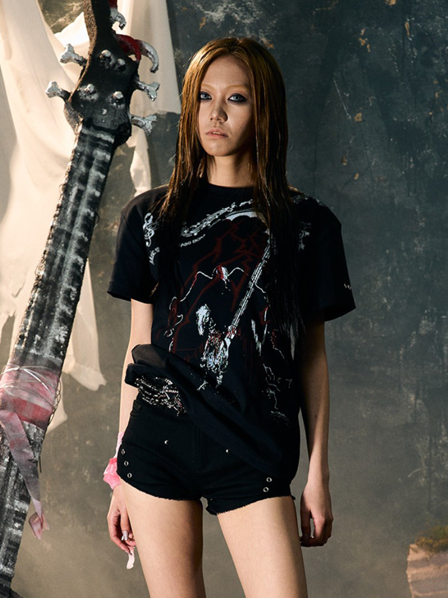 PAIKI Punk Scythe String Graphic T-Shirt-T Shirt-S-Black (Distressed)-Free Shipping Leatheretro