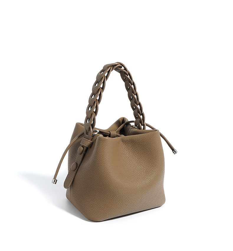 Genuine Top-Grain Leather Bucket Bag-Tote Bags-black-Free Shipping Leatheretro