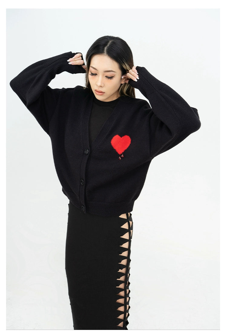 CLP Butterfly Love Beaded Cardigan - Oversized Knit Sweater-Black-Short- Three Buttons-Free Shipping Leatheretro