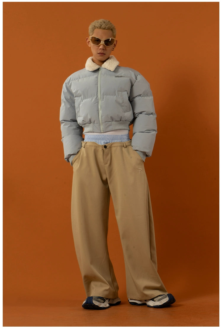 CLP Unisex Short Puffy Jacket with Sherpa Collar-Blue-S-Free Shipping Leatheretro