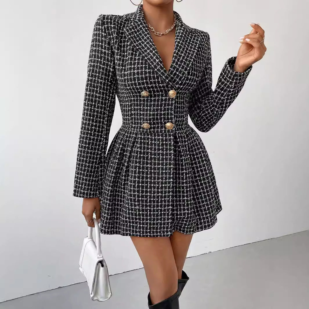 Fashion Plaid Winter Long Sleeves Dress Coats-Coats & Jackets-Black-S-Free Shipping Leatheretro