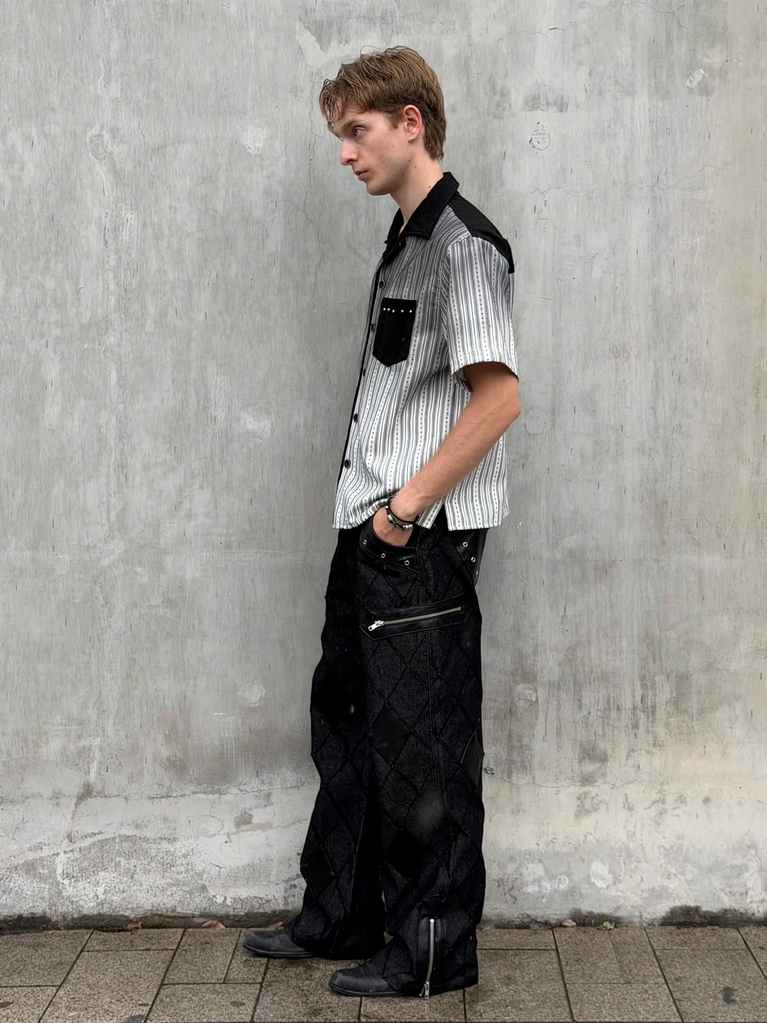 ESAIAS Diamond Faux Leather Patch Rivet Jeans-Jeans-S / 29" (Preorder)-Free Shipping Leatheretro