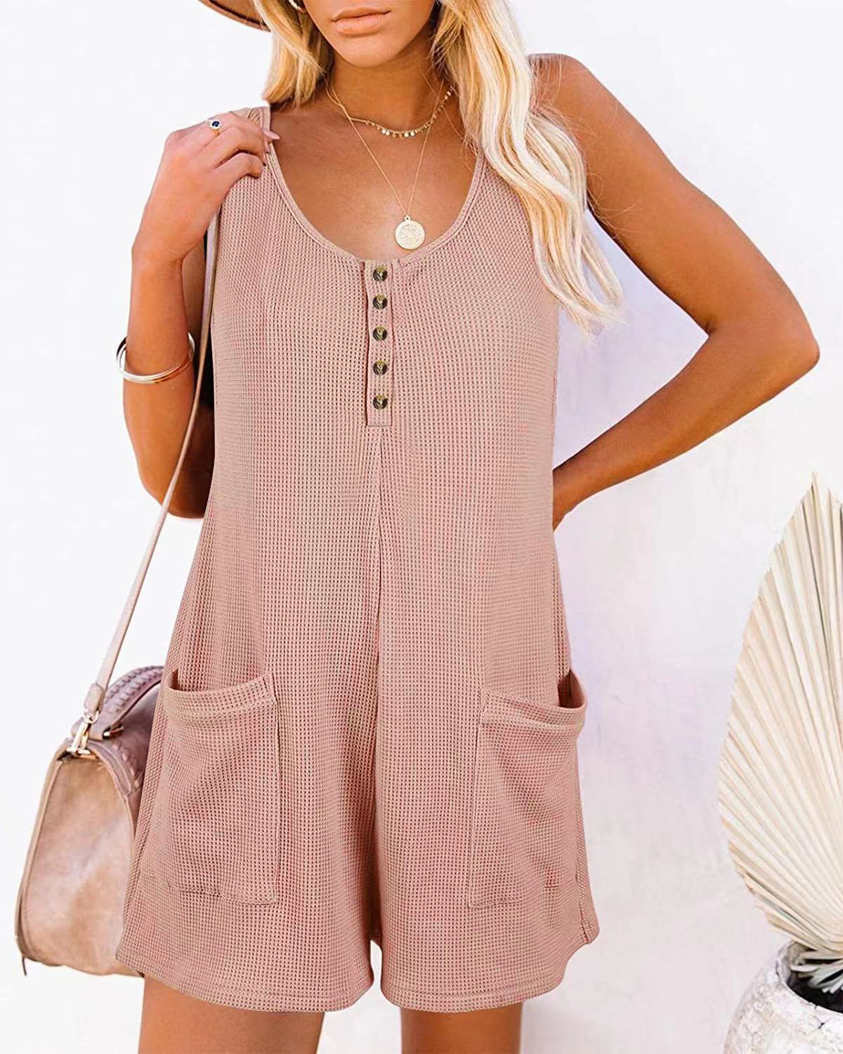 Casual Summer Sleeveless Short Jumpsuits for Women-Jumpsuits & Rompers-Gray-S-Free Shipping Leatheretro