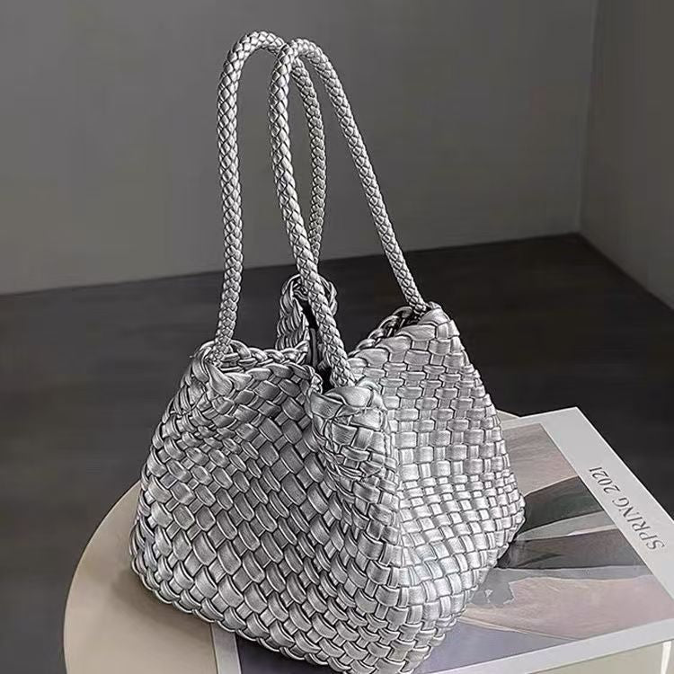 Handwoven Bag – Luxury Boho Woven Tote-Silver-Free Shipping Leatheretro