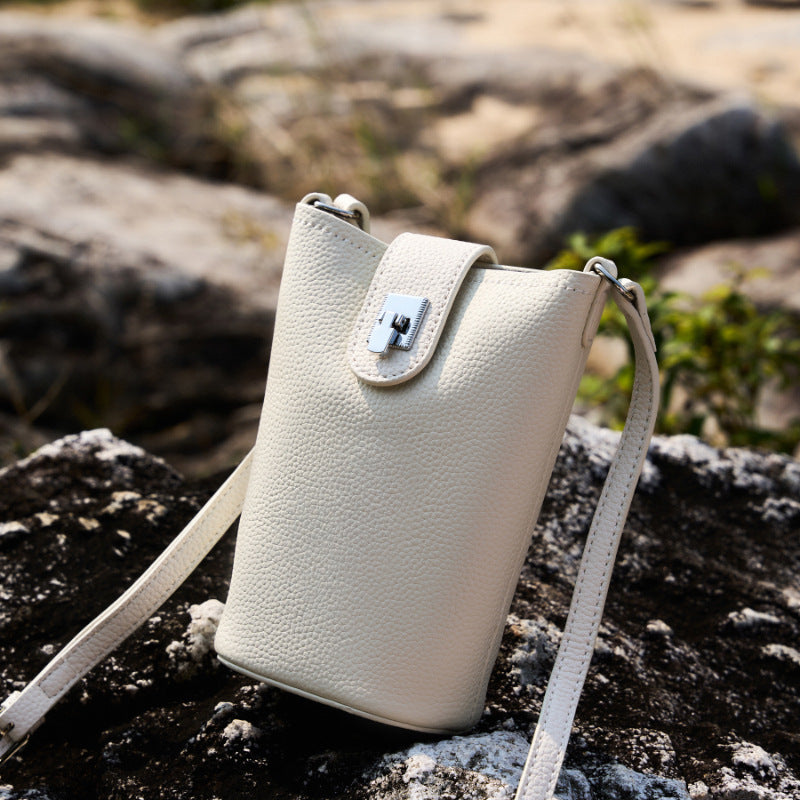 Top Grain Leather Shoulder Phone Bag for Women-Leather Phone Bags-Ivory-13*6.5*17.5-Free Shipping Leatheretro