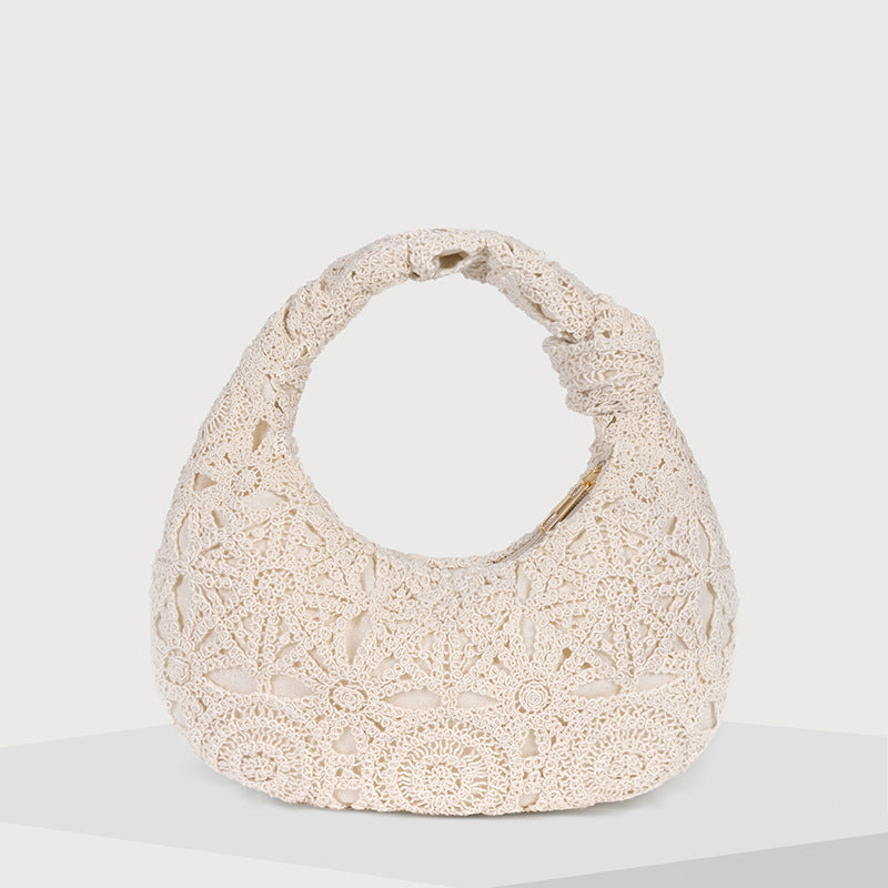 Bohemian Crochet Cotton Tote Bag-ivory white-Free Shipping Leatheretro