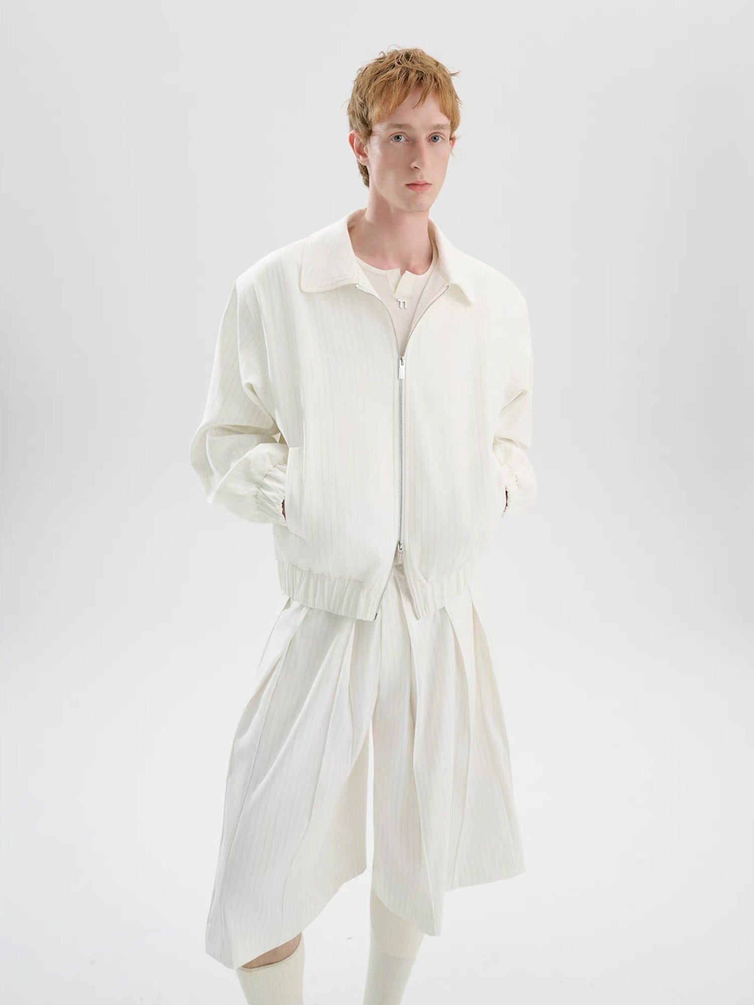 TIWILLTANG Pleated Pinstripe Skirt Shorts Pink/White-Shorts-S-White-Free Shipping Leatheretro