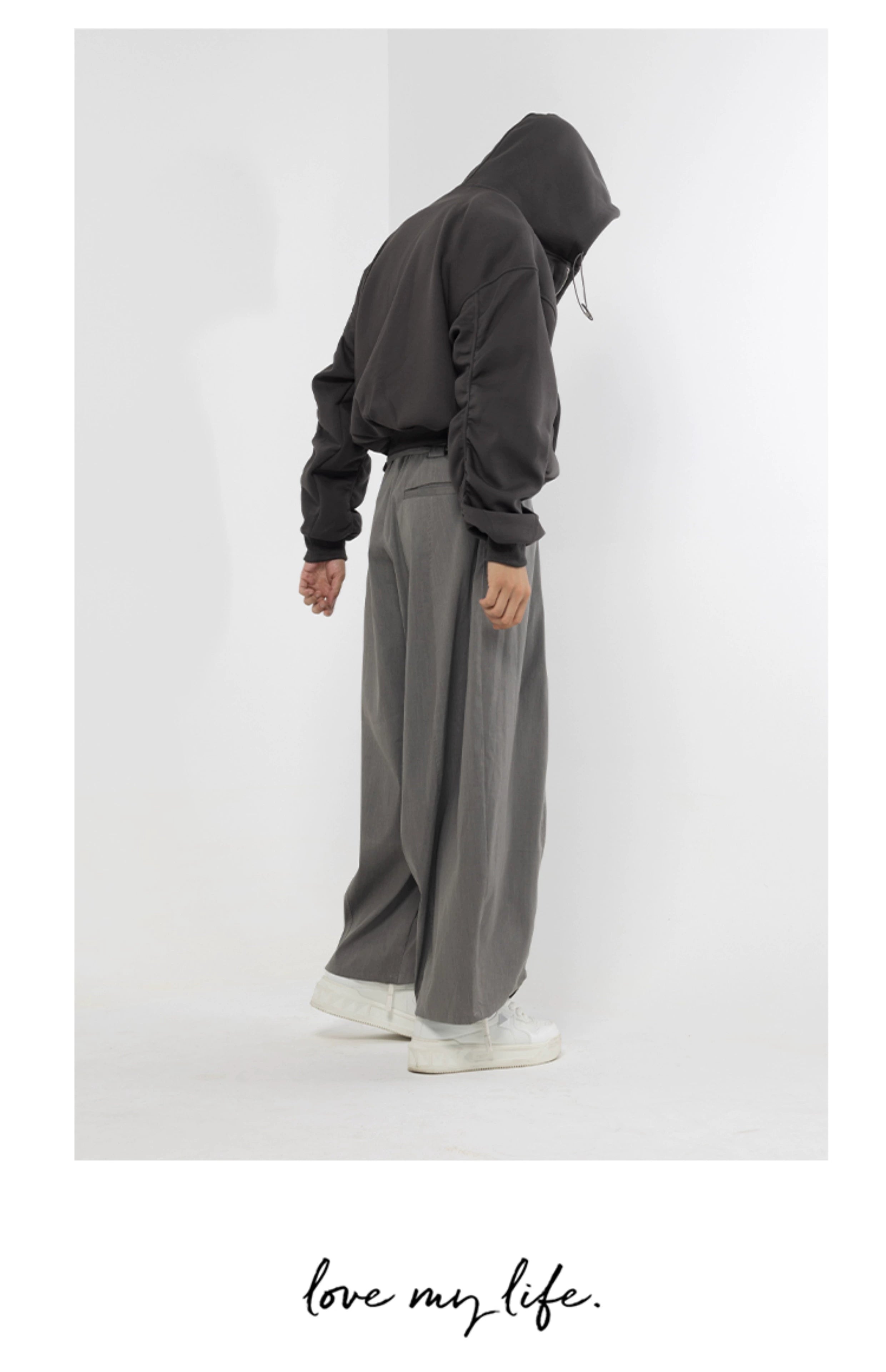 CLP Black & Grey Men's Loose Fit Zip-Up Hoodie-black-S-Free Shipping Leatheretro